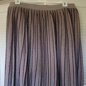 MAEVE ANTHROPOLOGIE Pleated Knit Lurex Silver Rose Gold Skirt Holiday Party L